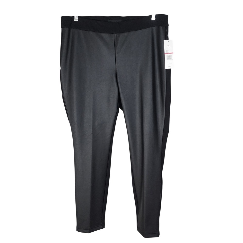 New! SHARAGANO‎ Size XL Vegan Faux Leather Front Black Knit Jeggings PU Leggings